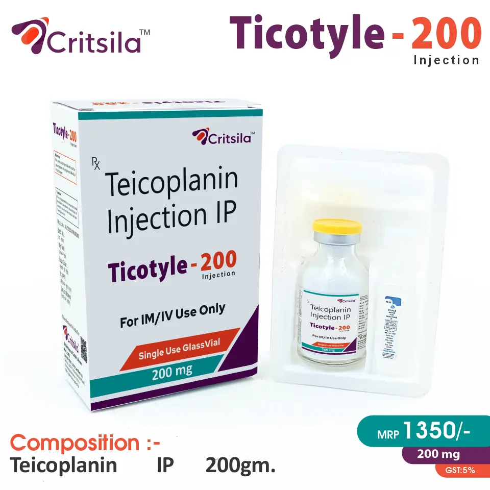 Teicoplanin 200mg Injection at the best price in PCD Pharma Franchise for bacterial infection treatment.
